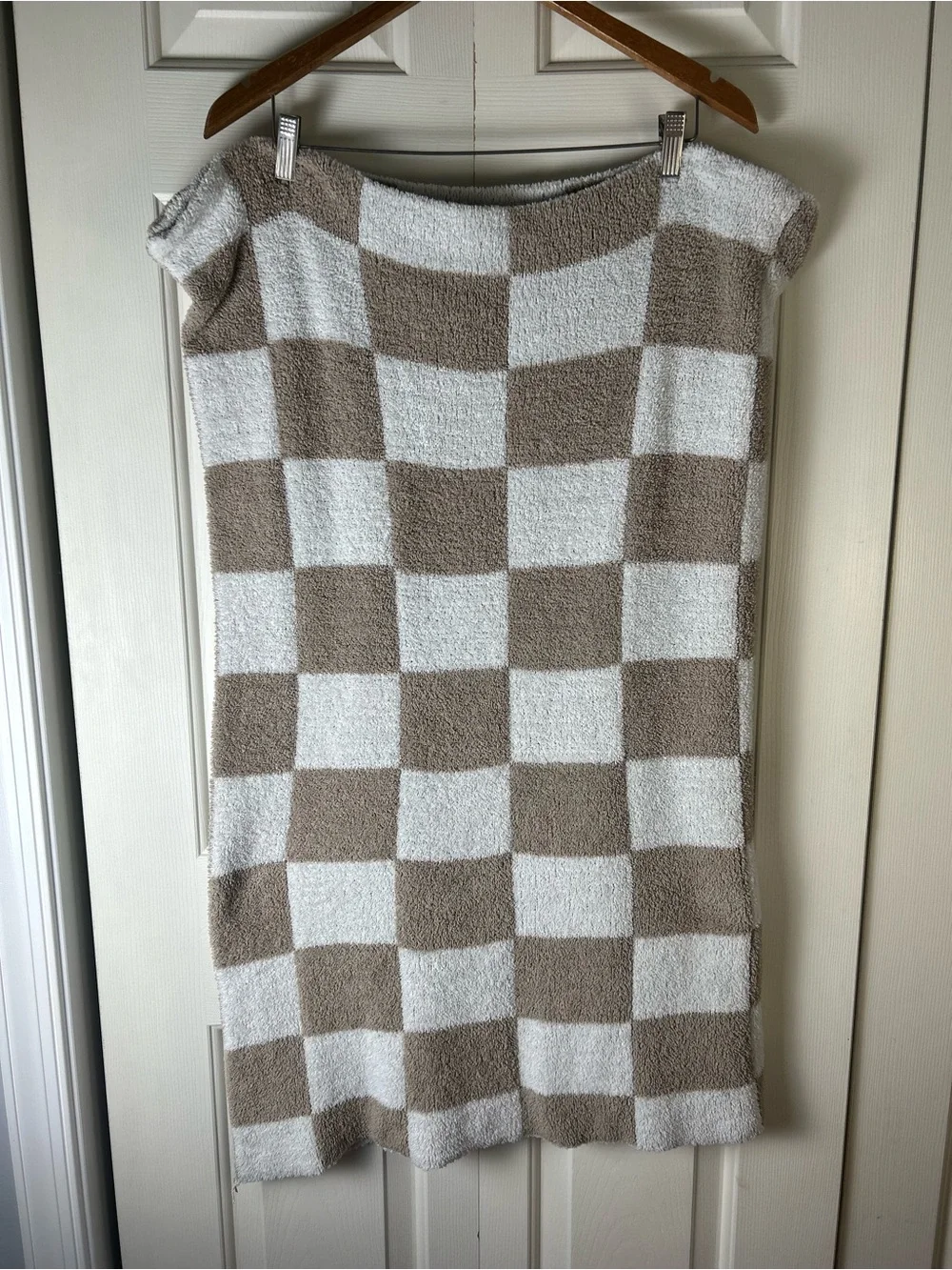 Chick Pea Chenille Baby Blanket Tan White Checkerboard Squares Soft Chickpea